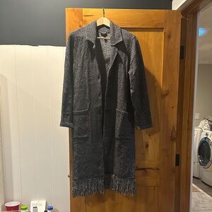 J. Jill Black and Gray Fringe Soft Trench Coat